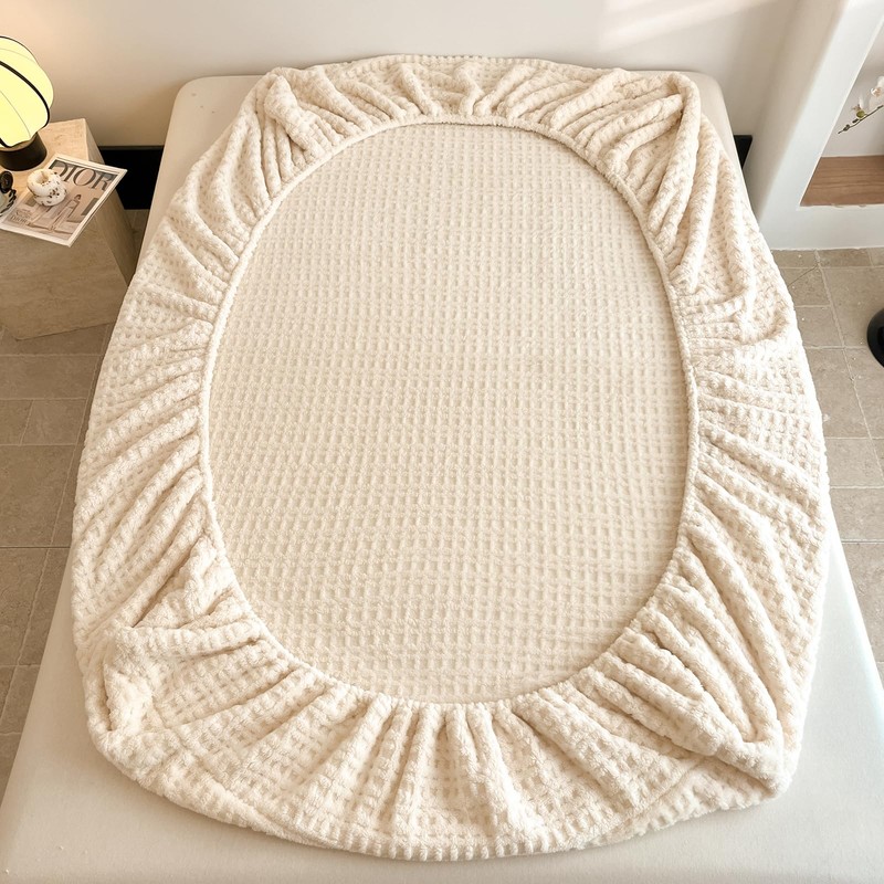 Waffle Weave Twin XL Fitted Sheet Deep Pocket 15" -