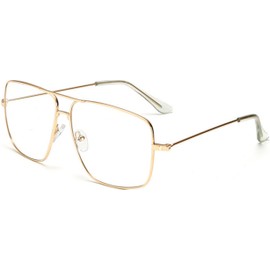 J&L Glasses Large Square Retro Outray Classic Men's Or Women's Metal Frame Glasses (Gold)