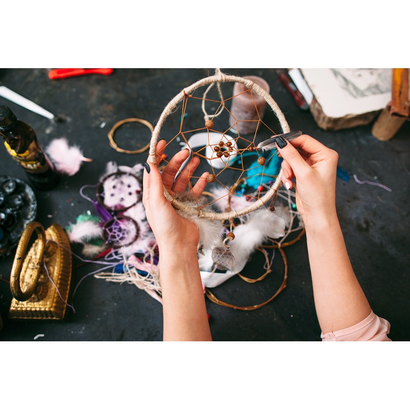 Dream Catcher for Good Dreams with Beads and Real Feathers,
