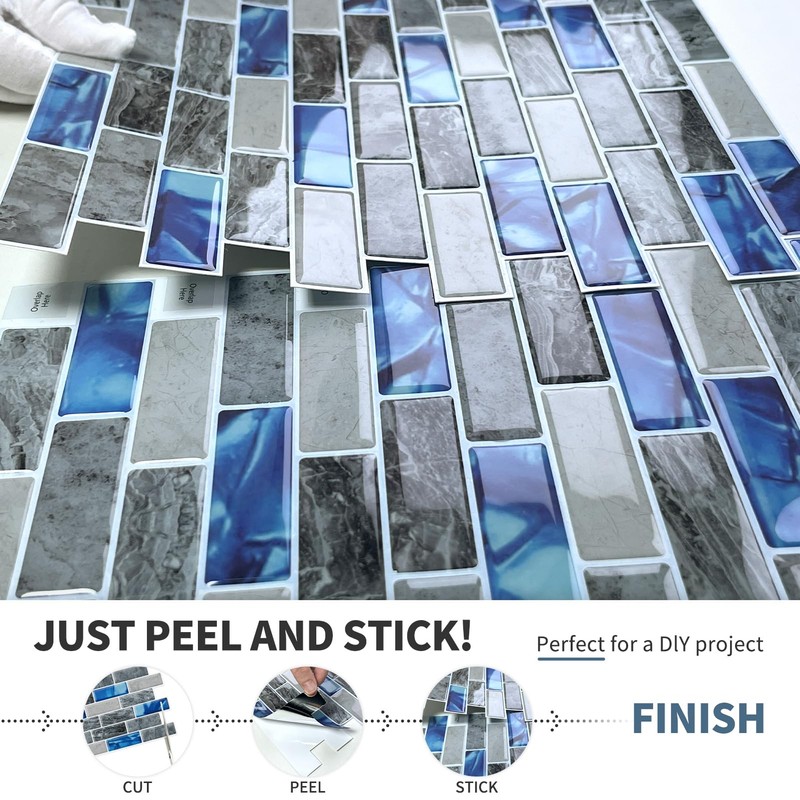 DEWOO Kitchen Backsplash Self Adhesive Wall 3D Marble Tiles Peel