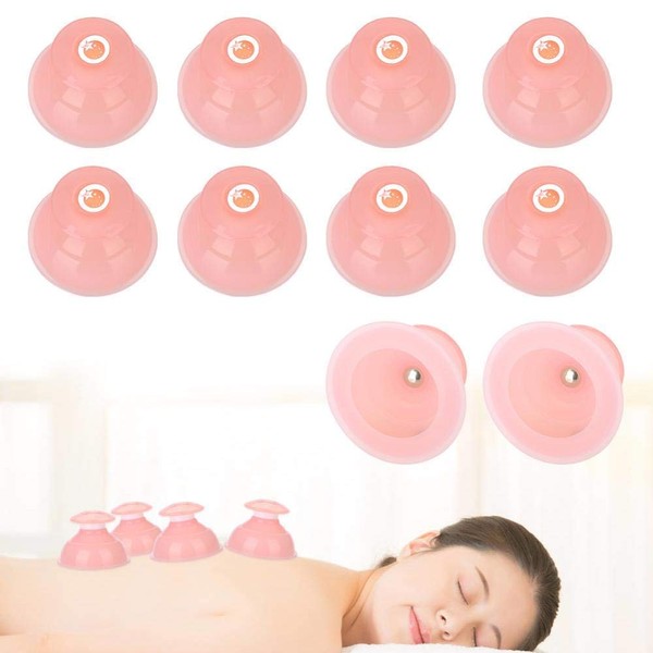 Silicone Cupping Cups Professional Vacuum Massage Suction Cups Set for Muscle Soreness Pain Relief 10 Cups-Pink