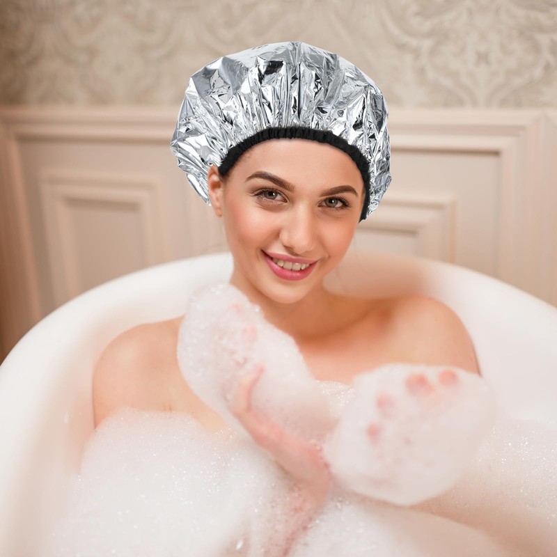 2 Pcs Aluminum Foil Deep Conditioning Hair Cap Reusable Heat