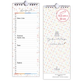 TOBJA Perpetual Birthday Calendar Year-Independent with Wire-O Binding - 11 x 30 cm - Wall Calendar without Year - Calendar for Birthdays & Special Dates