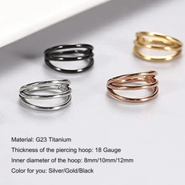 PIERCINGFUN Titanium Triple Hoop Hinged Piercing Nose Rings 18G 10mm for Nostril Septum Cartilage Helix Daith Tragus Rook Conch Lip Ear Lobe Piercings-Black