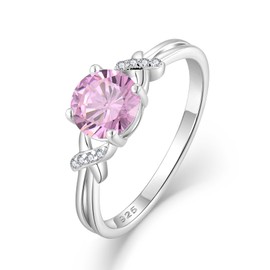 Blaniy Infinity Promise Rings for Her 925 Sterling Silver 1CT Round Cut Engagement Ring Wedding Eternity Anniversary Rings Pink Tourmaline October Birthstone Jewelry Gifts for Women Size 8
