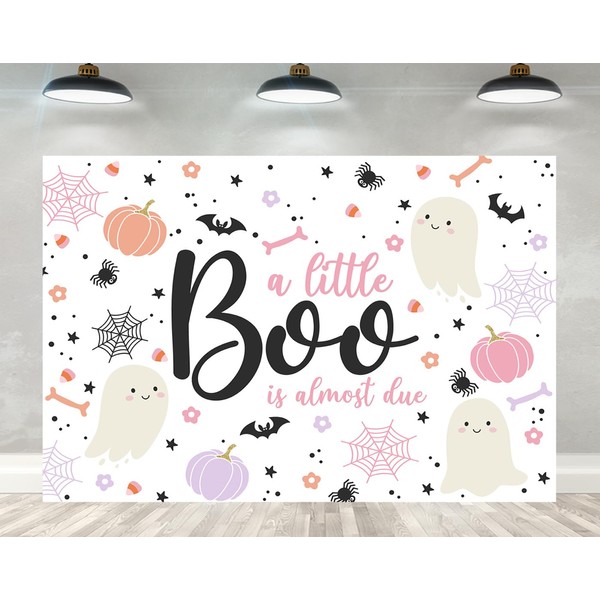 Ticuenicoa 5×3ft Halloween Baby Shower Backdrop A Little Boo is Almost Due Pink Ghost Bat Pumpkin Girls Kids Hey Boo 1st Birthday Party Photography Background First Birthday Party Banner Decor