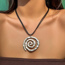 ALRNBY Silver Pendant Necklaces for Women Men Big Spiral Circle Necklaces Choker Surfer Necklaces Trendy Jewelry Gift Beach Summer