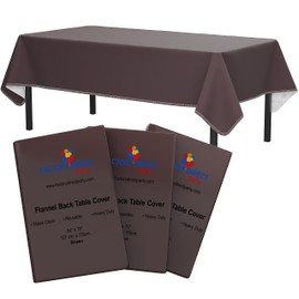 Brown Vinyl Tablecloths - 54 In. X 70 In. - Pack Of 3 Rectangle Tablecloth - Brown Flannel Backed Vinyl Tablecloths For Rectangle Tables - Plastic Table Cloths With Flannel Backing - Waterproof