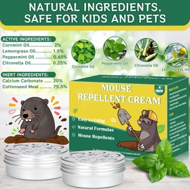 YJOO 4-Pack Rodent Mouse Repellent Ointment – Natural Peppermint Mice & Moles Deterrent Paste for Garden & Lawn – Humane, Easy-Apply Formula for Long-Lasting Mole Gopher Control