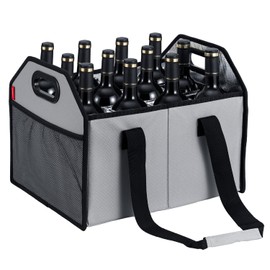 LUILANC Bottle Wine Carrier Collapsible 12 Bottle Storage Box Reusable Portable Wine Bottle Carrier Case for Tote Bag Moving, Vacation Bottle Caddy Grocery Shopping Wine Tasting Accessory (Gray)