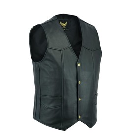 Leatherick Men's Real Leather Waistcoat Vest Black - Biker Style Casual Fashion (M) Black