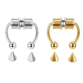 Ozmw 2 Stücke Magnetischer Septum Nasenring, Hufeisenring für Damen Mann, Wiederverwendbar(1 gold, 1 silber)