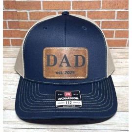 Richardson 112 Dad Leather Patch Trucker Hat, tactical Father Hat - Navy/Khaki