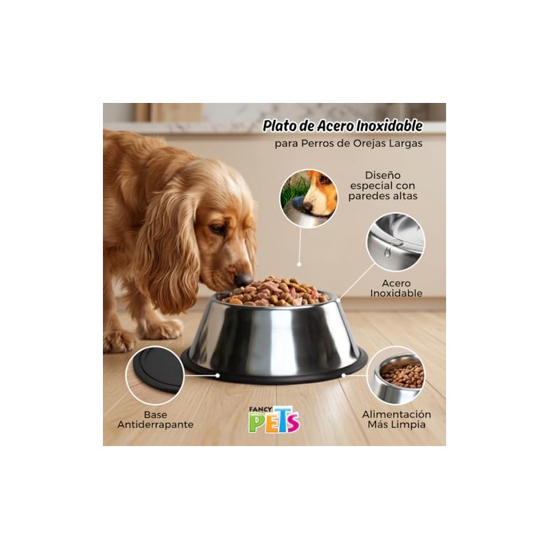 Fancy Pets Plato de Acero Inoxidable para Perro de Orejas