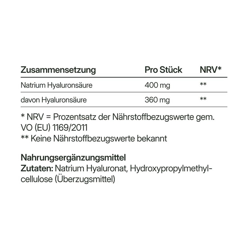 Hyaluronsäure Kapseln - 400mg pro Kapsel - 56 vegan Kapseln