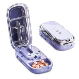 Pill Cutter, Portable & Adjustable Pill Cutters for Tablets with Pill Storage Compartments, 1/2 and 1/4 Pill Splitter, Cutting Multiple Tablets at Once, Easy to Use and Travel Size (Lilac)