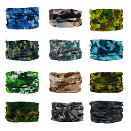SMEHCF 12 Multipurpose Bandanas for Women Men Headband Balaclava Hair Head Scarf Face Half Airsoft Paintball Mask Neck Gaiters Breathable Reusable Washable Digital Forest Sky Desert Air Force Camo