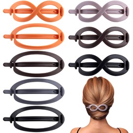 HINZIC 8Pcs Matte French Oval Barrette Clips for Women - Twist Curved Alligator Claw Clips, Plastic Bun Ponytail Holders, Strong No-Slip Jaw Clamps for Styling Hair Accessories