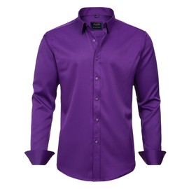 J.VER Men's Dress Shirts Solid Long Sleeve Stretch Wrinkle-Free Formal Shirt Business Casual Button Down Shirts Dark Purple XXL