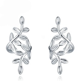 Daesar Jewellery 1 Pair /2 pieces Silver Leaf Earclip Ear Clip Earrings 925 Silver Fake Piercing Ear Cuff Ear Clips Fake Piercing Fake Hole Piercing for Women Girls