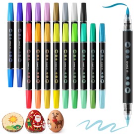 SUNEE 36 Colors Dual Tip Acrylic Paint Markers Pens, 18 Pack Dual Brush Tip Art Markers with Automatic Ink Control System, Water-Based Acrylic for Paper, Metal, Rock, Ceramic, Wood, Canvas, Glass