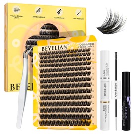 BEYELIAN Lash Clusters Kit, Lash Extension Kit with Wispy Cluster Lashes, Lash Bond and Seal, Lash Remover, Lash Applicator, Natural Reusable Individual Lashes Kit 10-16mm (D63)