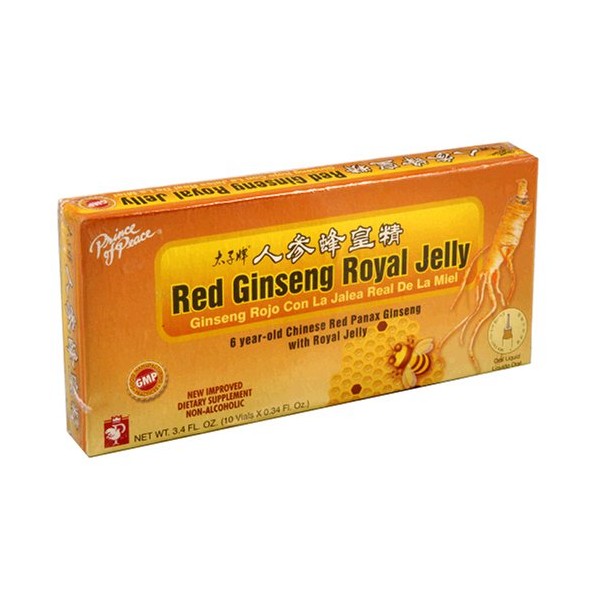 Prince of Peace Dietary Supplement, Red Ginseng Royal Jelly, 3.4 Fluid Ounces (10 vials x 0.34 Fluid Ounces) (Pack of 6)