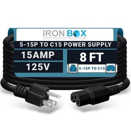 IronBox Electric - Heavy-Duty 5-15P to C15 Power Supply Cable - 15A 125V, 14/3 SJT Cord - Male End 5-15 Plug/Female End C15 Connector - UL Listed PC Power Cord - (Black,8 Foot)