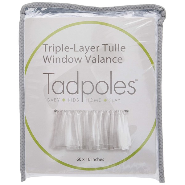 Tadpoles Layered Tulle Window Valance, Girls Window Valance for Nursery Room Bedroom, White, 60x16 Inch