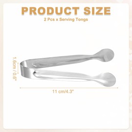 uxcell 2pcs Serving Tongs, 4.3 Inch Stainless Steel Kitchen Tongs Cooking Utensils for Salad, Ice, Bread, Fruit, Barbecue, Silver
