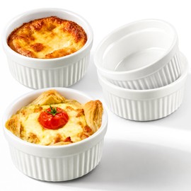 Ramekins 4 oz Oven Safe, Porcelain Creme Brulee Ramekins Pudding Custard Cups Baking Individual Desserts, Ceramic Souffle Dishes Baking Bowls Go in the Dishwasher Set of 4