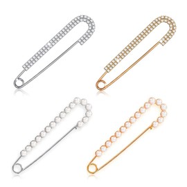 Pack of 4 Women's Brooches Pins Pullover Scarf Clips, 2 Styles, Safety Pin Pearl Rhinestone Sweater Clip Scarf Clip, Cardigan Dress Garment Decoration Accessories for Women Girls Clothing