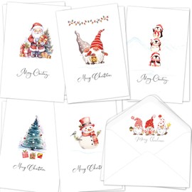 GRADESIN 24 Pack Christmas Cards Bulk with Envelopes & Stickers, Watercolor Merry Christmas Cards Blank Holiday New Years Cards 4"x 6", 6 Assorted Designs
