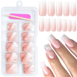 AddFavor Press on Nails Medium Square, 120pcs Fake Nails Press on Medium Square False Nail Pink White Gradient Acrylic Nails with Design for Women Girls