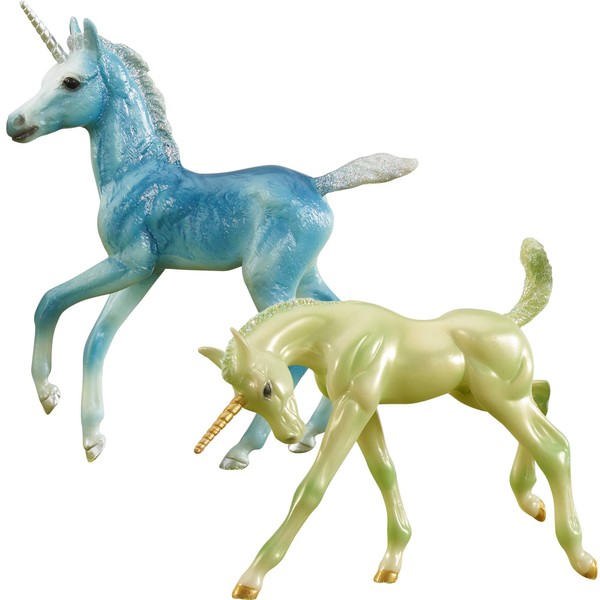 Breyer Freedom Series (Classics) Zoe and Zander Unicorn Foals | 2 Unicorn Set | 1:12 Scale (Classics) | Fantasy Horses | Model Horse Toys | Model #62206, Blue and Gold