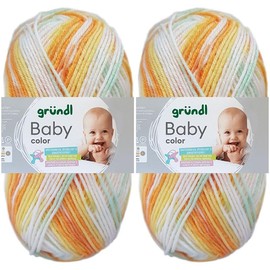 2 x 50 g Gründl Baby Colour Wool Set Including Instructions for Baby Teddy Bear (03 Orange/Yellow/Green/Blue/White)