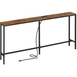 SUPERJARE 70 Inch Console Table with Outlet, Sofa Table with Charging Station, Narrow Entryway Table, Skinny Hallway Table, Behind Couch Table, for Living Room - Rustic Brown