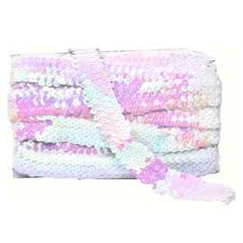 Mandala Crafts - Cinta elástica de lentejuelas – 1 pulgada AB iridiscente ribete elástico para coser la diadema del vestido – 10 yardas de tela metálica elástica con lentejuelas
