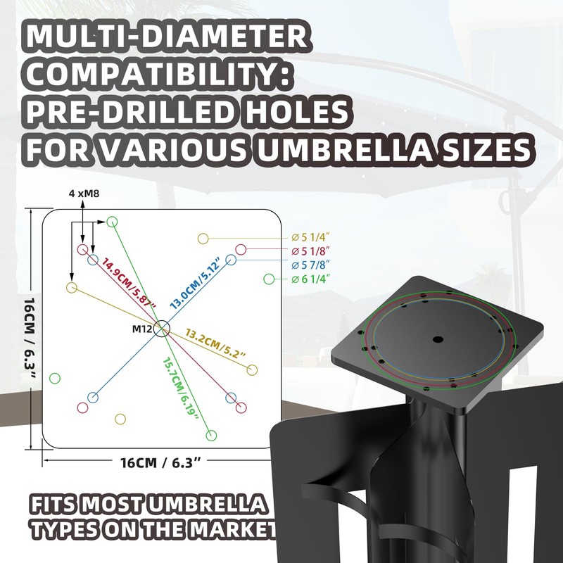 SERABETTO In-Ground Umbrella Base, 2200lbs Capability In-Ground Umbrella Holder, Outdoor