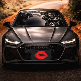 Red Lips Front License Plate Aluminum Decorative License Plates Funny Metal Car Plate 6"X12" Novelty Vanity Tag Cover with 4 Holes Car Decor Accessory