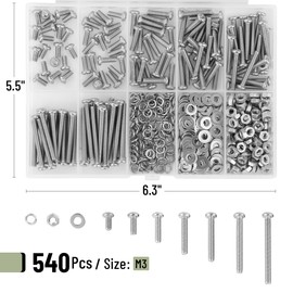 Mr. Pen- Nuts and Bolts Assortment Kit, 540 pcs, Stainless Steel, M3(7 Sizes 6-30mm) Phillips Pan Head Socket Cap Screws Assorted Nuts and Bolts Nut Bolt and Washer Assortment Bolt and Nut Assortment
