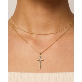 PAVOI 14K Gold Plated Cubic Zirconia Cross Pendant Necklaces for Women | Linear Bezel CZ Religious Cross Faith Pendant Necklace, White Gold, Cubic Zirconia, 2312-N01-W
