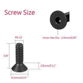 20pcs of #8-32x5/8 Flat Head Hex Countersunk Screws, Grade 10.9 Carbon Steel Bolt Machine Screws, Full Thread, Black Oxide with Free Wrench