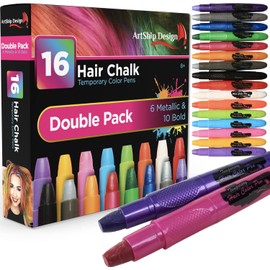 gis para el cabello 16 colores con 6 colores de purpurina temporales para el cabello, Lapiceros