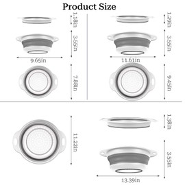 Cluren Collapsible Colander 3-Pack Set Space-Saving Foldable Kitchen Strainer with Non-Slip Base Durable Thickened PP+TPE Collapsible Strainers for Pasta, Vegetables, Fruits (Gray-Green)