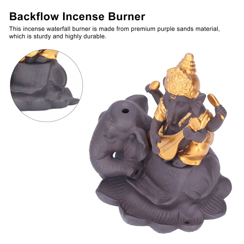 Backflow Incense Burner Pipa Elephant Purple Sands Gold Drawing Portable