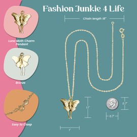 FashionJunkie4Life Luna Moth Necklace, Natural Bronze Indie Jewelry, 18” Chain | Gifts for Men & Women | Birthday Gift for Men and Women