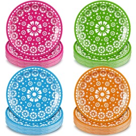 Newtay 60 Pcs Fiesta Party Plates Mexican Party Decorations 7" Disposable Mexican Tableware Set Colorful Paper Plates for Mexican Cinco De Mayo Dance Taco Fiesta Party Supplies
