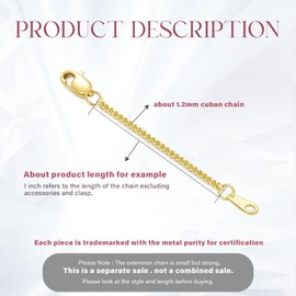 14k Gold 1"/1.5"/2"/3"/4"/5" Necklace Bracelet Extender Chain, Necklace Extender Gold 14k, Durable Removable Gold Chain Extender, 14k Gold Extension Chain Extended Chain for Necklace Anklet Bracelet,