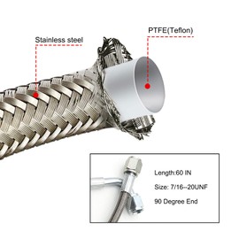 SecosAutoparts 4AN turbo oil feed line adapter 60" Turbo Feed Line Length Stainless Steel Braided 4AN Pressure Stainless Remote Turbocharger Oil Drain Return Line AN4 90 Degree End Straight Hose